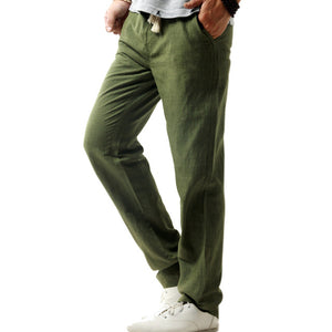 Men Summer Linen Cotton Casual Pants Solid Thin Fitness Sweatpants Straight Trousers Plus Size 5XL  -MX8