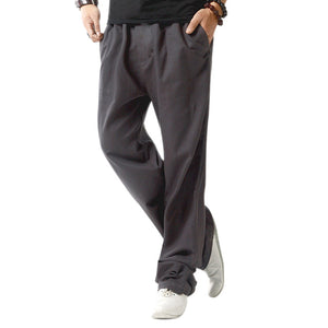 Men Summer Linen Cotton Casual Pants Solid Thin Fitness Sweatpants Straight Trousers Plus Size 5XL  -MX8