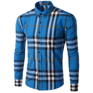 Mens Casual Long-Sleeved Plaid Shirts