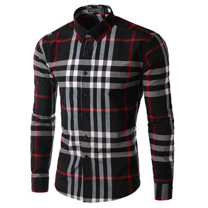 Mens Casual Long-Sleeved Plaid Shirts