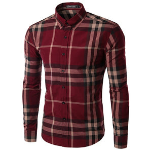 Mens Casual Long-Sleeved Plaid Shirts