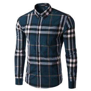 Mens Casual Long-Sleeved Plaid Shirts