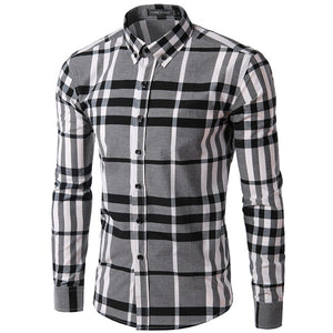 Mens Casual Long-Sleeved Plaid Shirts