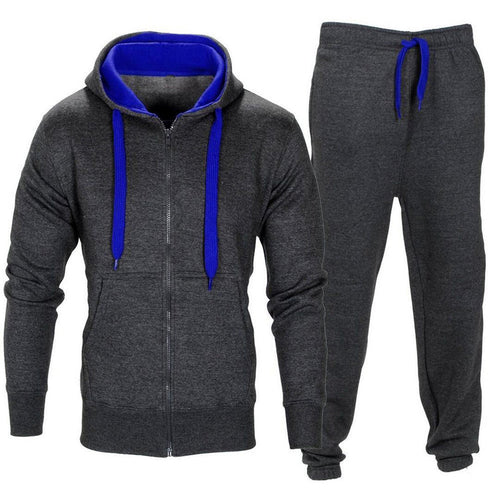 Men's Stretchy Trousers And Hooded Coat Jacket - Sweat Suit