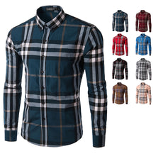 Mens Casual Long-Sleeved Plaid Shirts