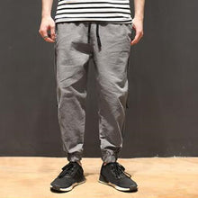 Men's Hip Hop Streetwear Pants Ankle-Length Side Strip Mens Cotton Linen Harem Pants Casual Japanese Loose Fit Joggers Trousers