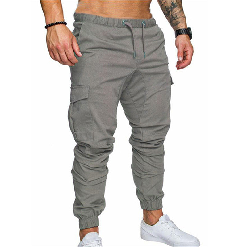Military Style Men's Cargo Pants Slim Fitness Tactical Pants Joggers Casual Skinny Pants Multi Pockets Elastic Waist 3XL Khaki
